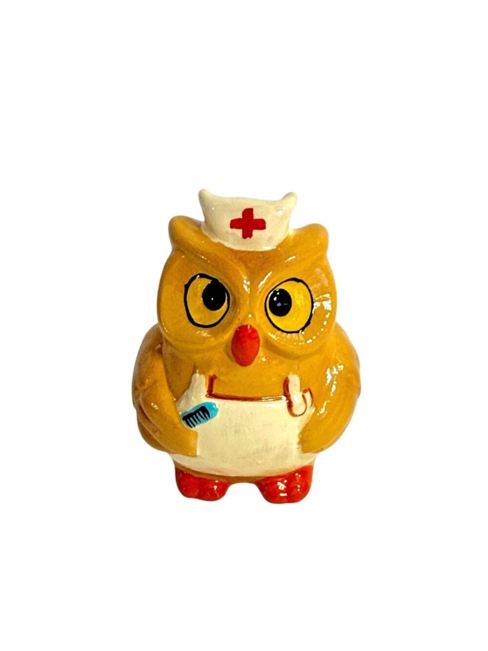 Vintage Owl Figurine Nurse 2" Ceramic ‎ Sri Lanka